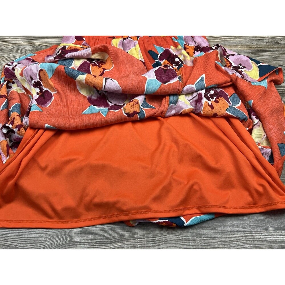 NWT Maurice’s Orange Floral Print Halter Top Sharkbite Hem‎ Maxi Dress Size MED - Picture 7 of 16